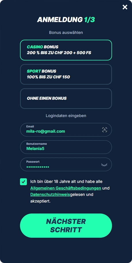 Registrierung im Playzilla Casino Schweiz