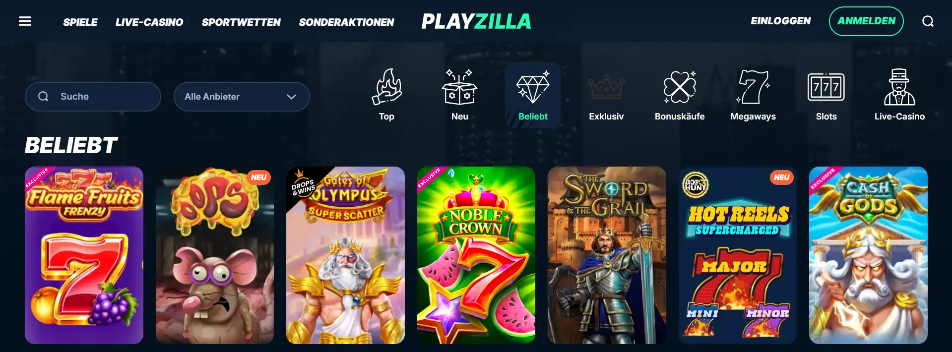 Vollständiger Spielkatalog des Casinos